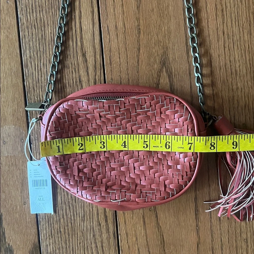 Anthropologie Woven Vegan Leather Chunky Chain TASSEL Crossbody Bag Red - Picture 12 of 12